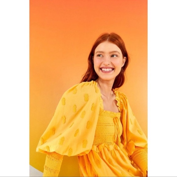 Farm Rio Yellow 3D Pineapple Midi Dress - Picture 4 of 10